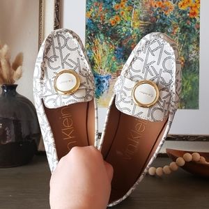 Calvin Klein White and Gold Loafers